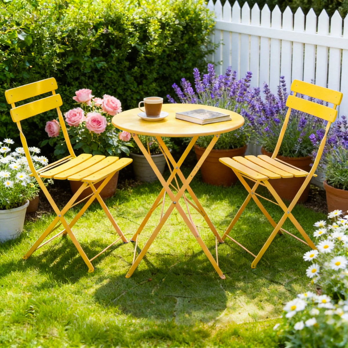 TUAREX Folding Steel Bistro Set For Outdoor Patio And Balcony