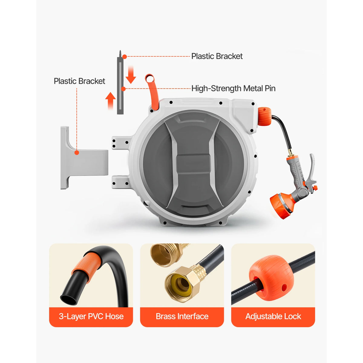 SucceBuy Retractable Garden Hose Reel With 9 Pattern Nozzle