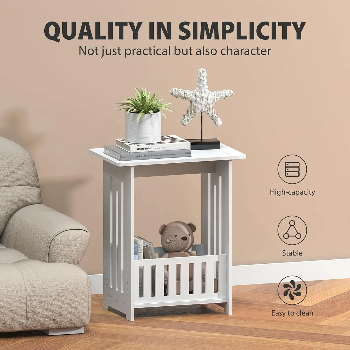 Oyajia Bedside Table With Storage Shelf For Home Use