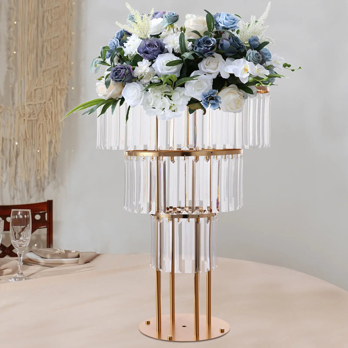 3 Tier Crystal Flower Stand For Weddings And Parties