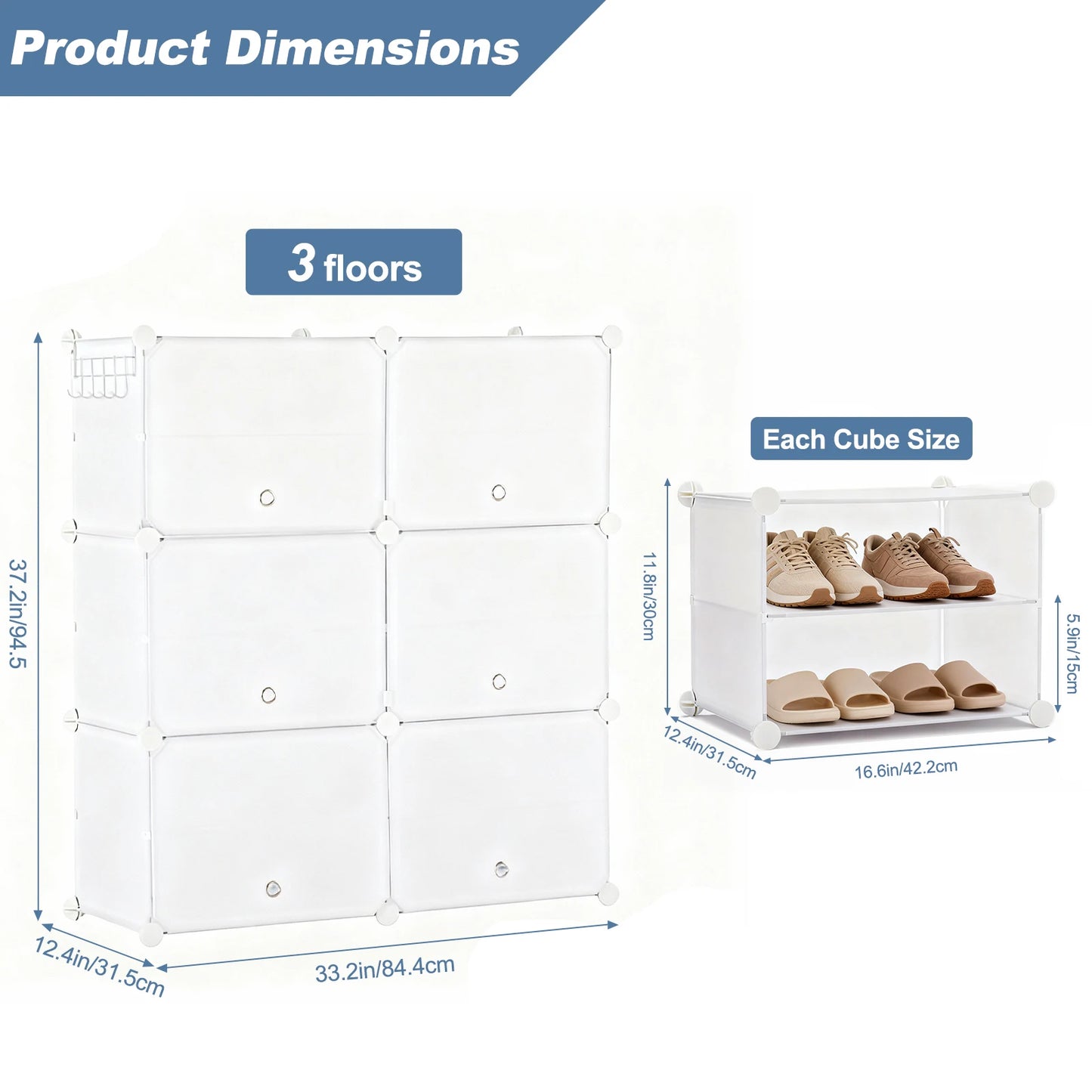 JHK 8 Tier Stackable Shoe Storage Cabinet With Door