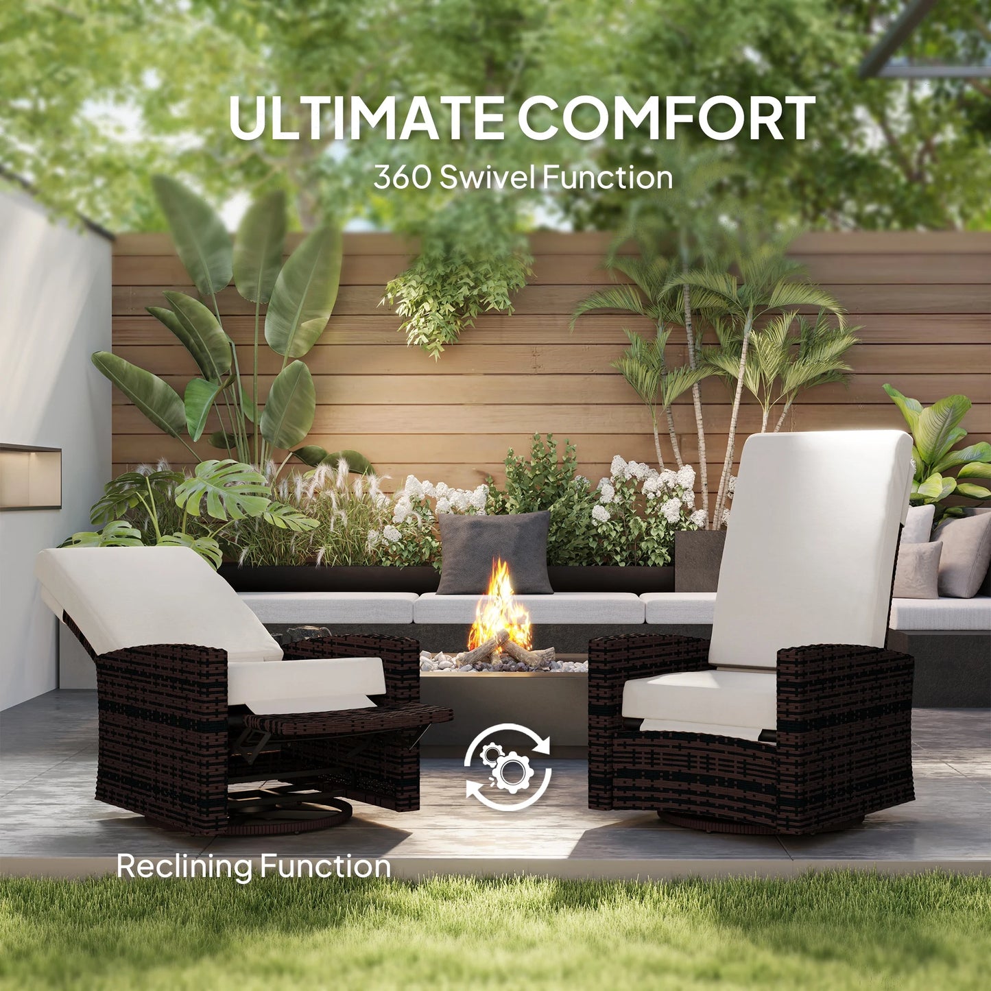 Outsunny Rattan Outdoor Swivel Recliner Chair With Cushions