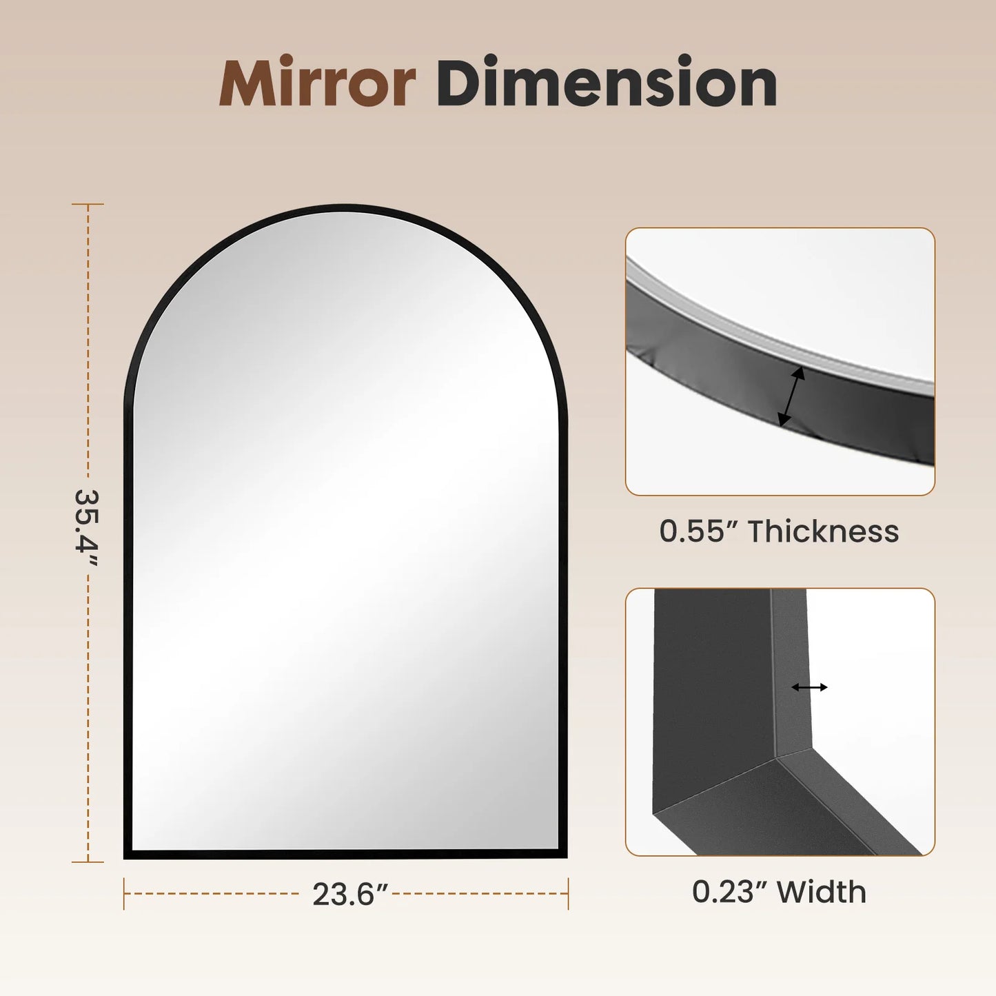 Jhk Arched Metal Framed Bathroom Wall Mirror Modern Glass Decor