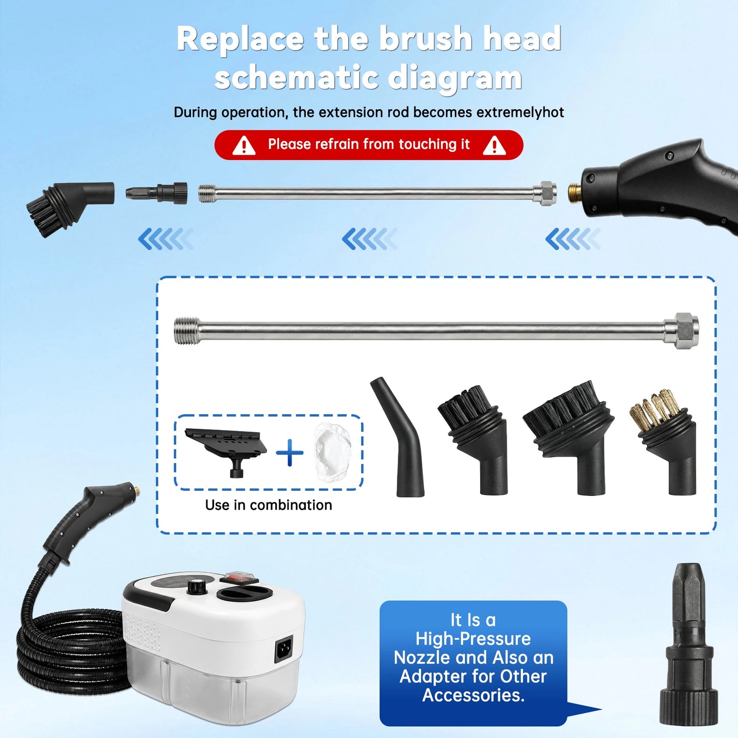 2500W Handheld Steam Cleaner 110V With Accessories US Plug