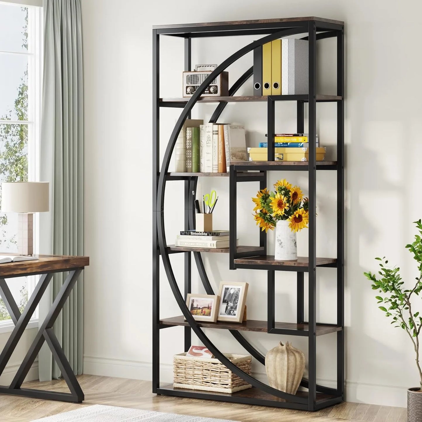 Little Tree Industrial 5-Tier Etagere Bookcase For Living Room Display