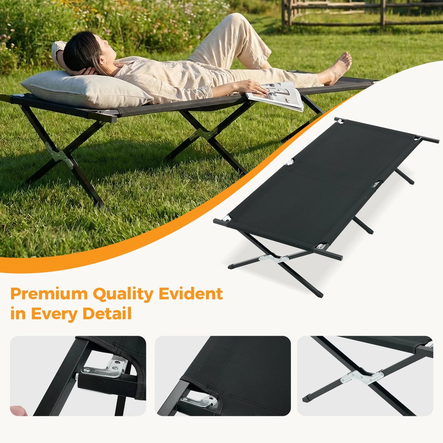 JHK Collapsible Camping Cot Lounge Chair Portable Folding Bed