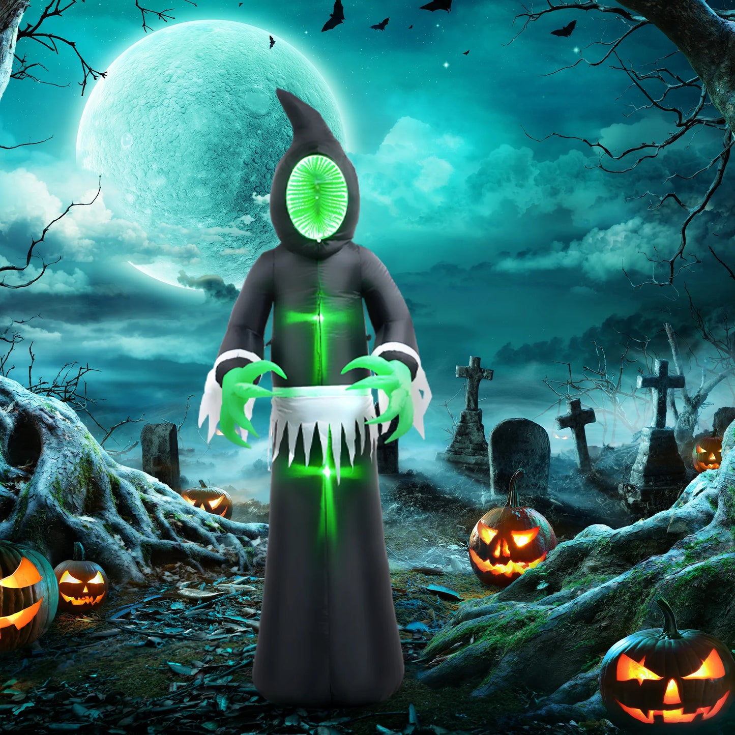 Halloween Mirror Face Ghost Inflatable Outdoor LED Display Decoration