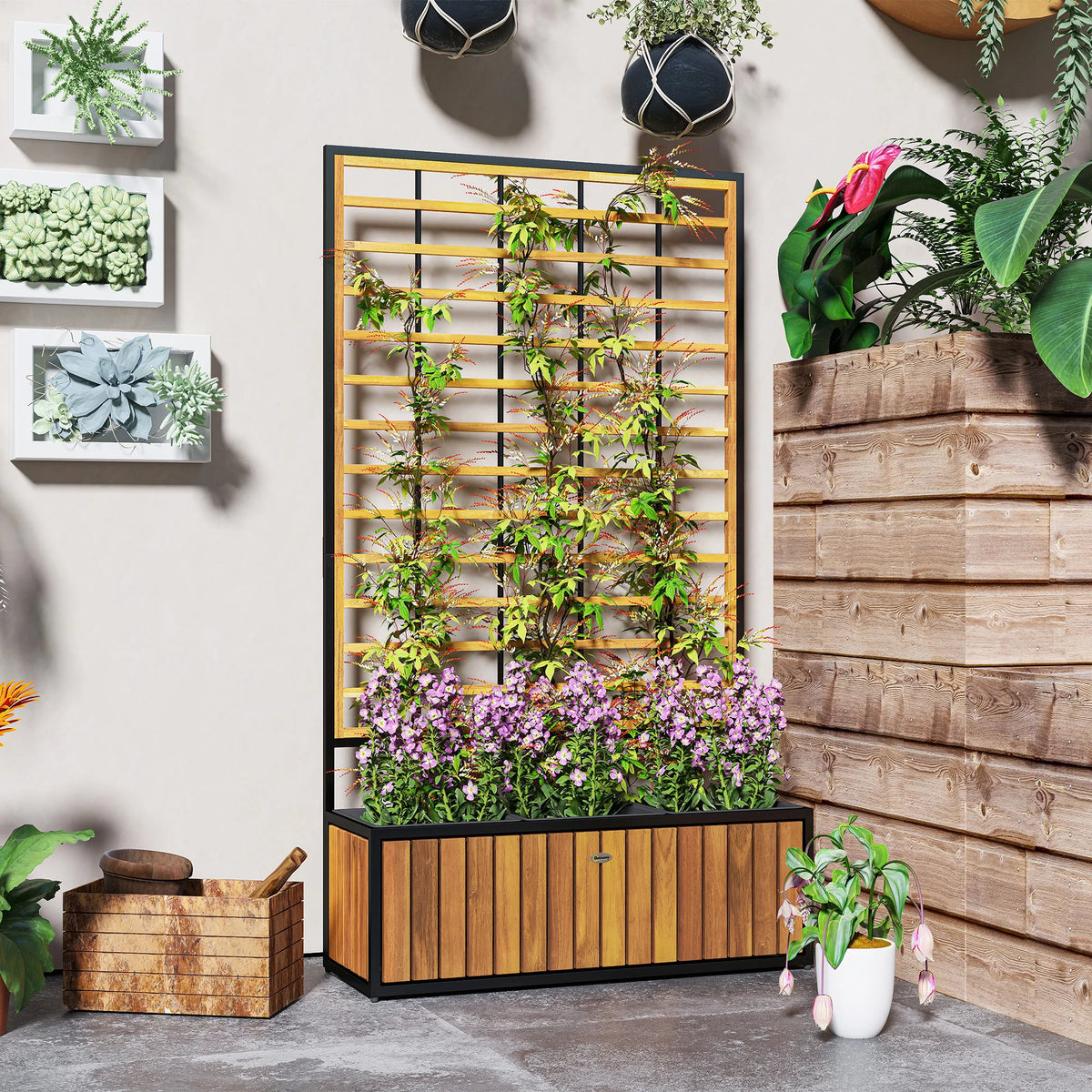 Outsunny Raised Garden Bed With Trellis And Removable Planters