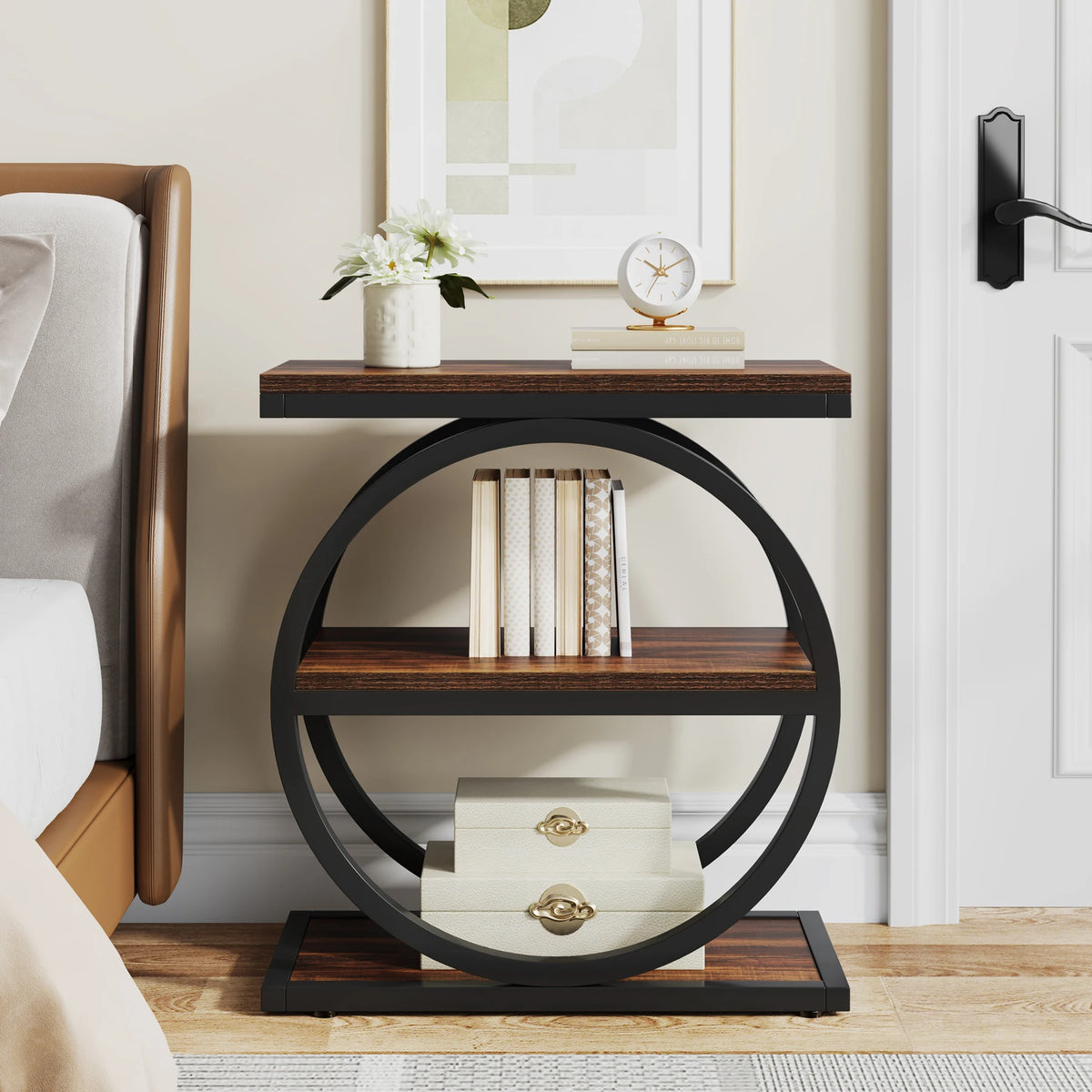 Tribesigns Narrow Industrial End Table With Three Storage Shelves