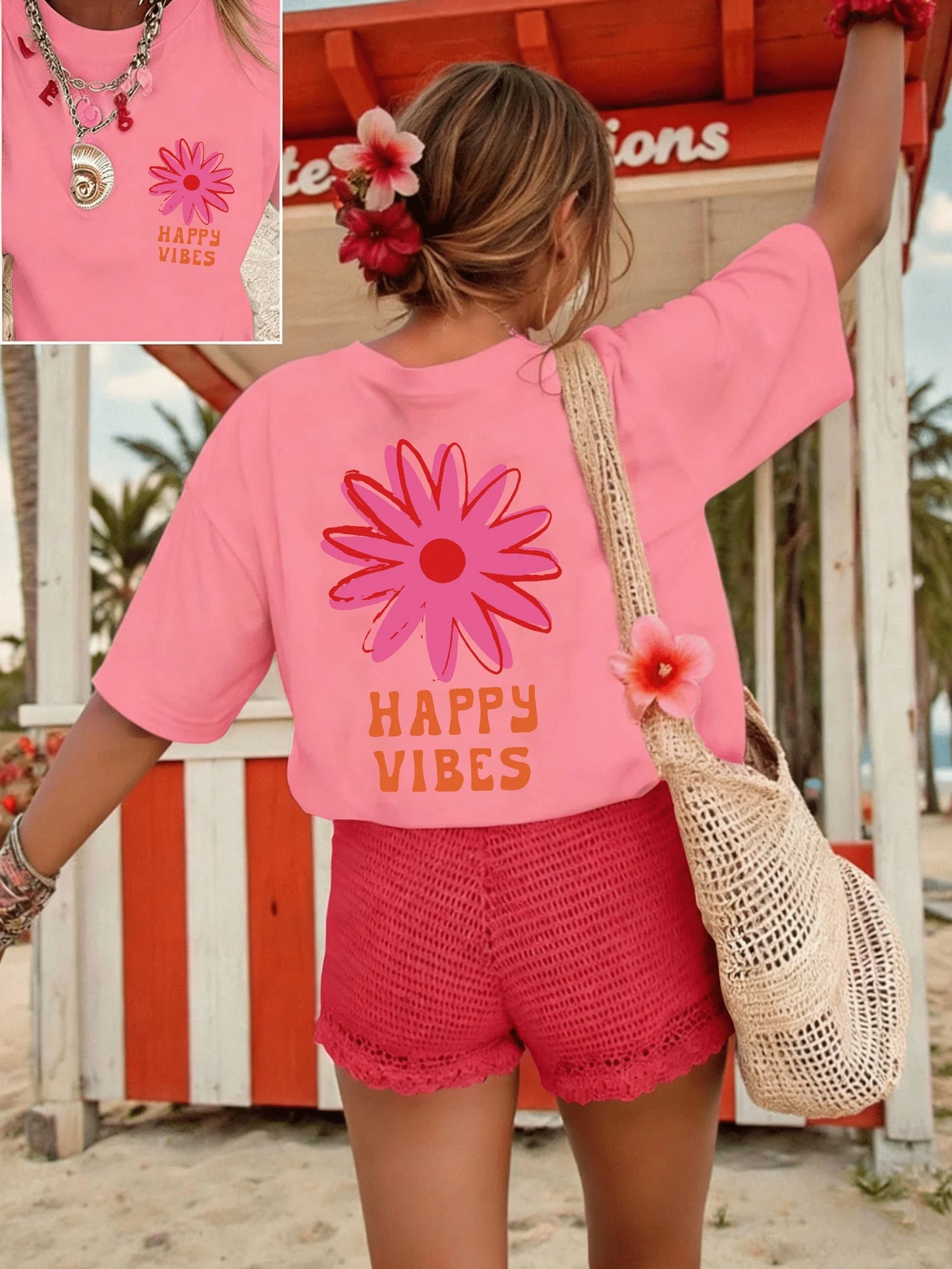 Happy Vibes Print Women's T Shirt Soft And Comfortable