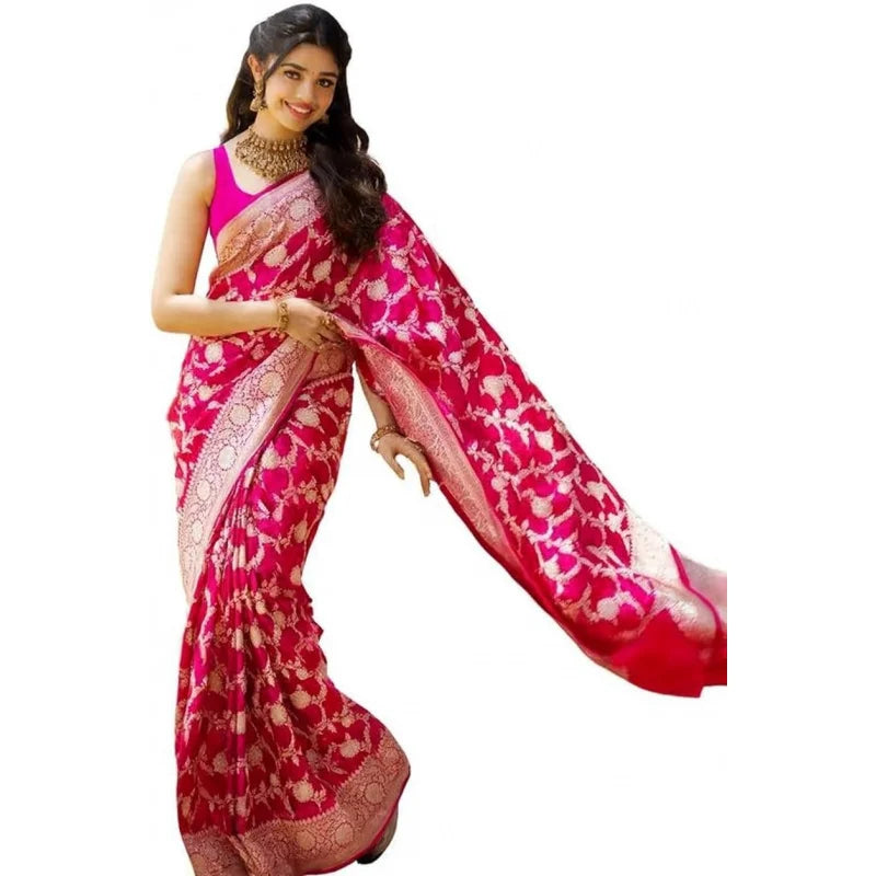 Women's Cotton Banarasi Silk Saree With Blouse Piece