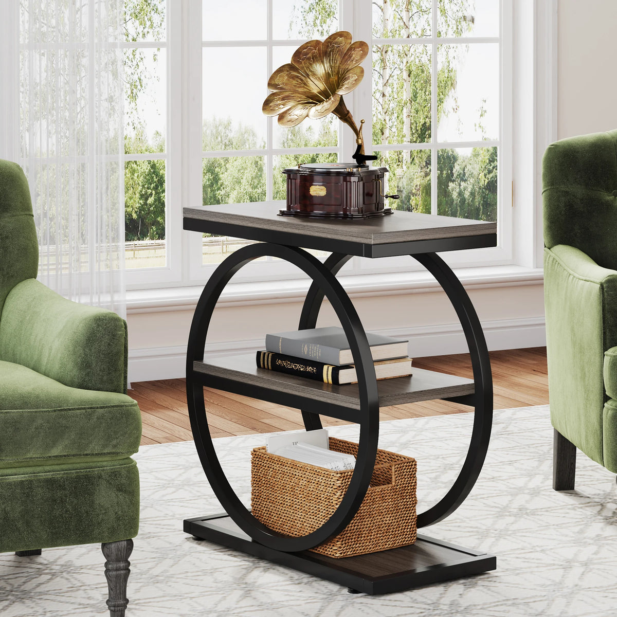 Tribesigns Narrow Industrial End Table With Three Storage Shelves