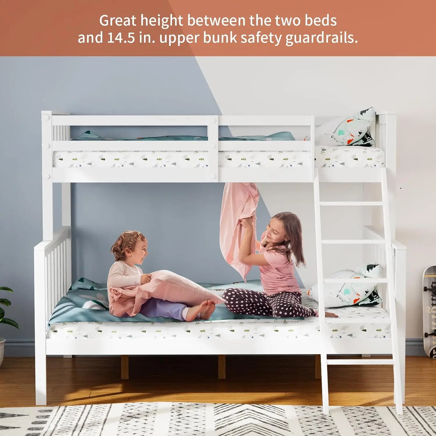 Convertible Twin Over Full Bunk Bed With Ladder And Guard