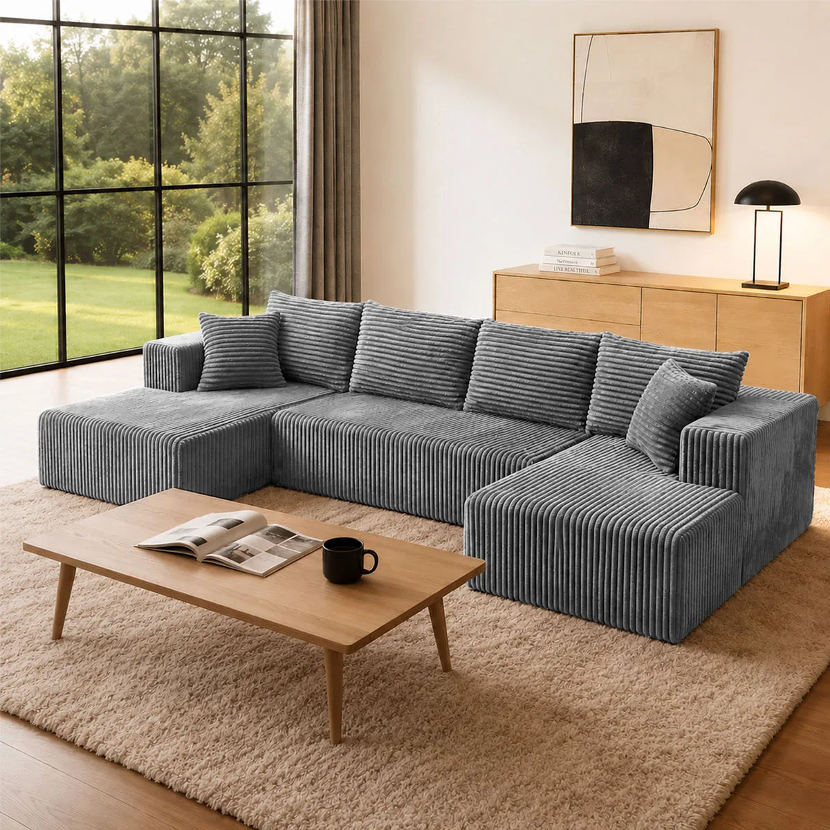 Modern U Shaped Modular Sectional Sofa With Dual Chaise Lounge