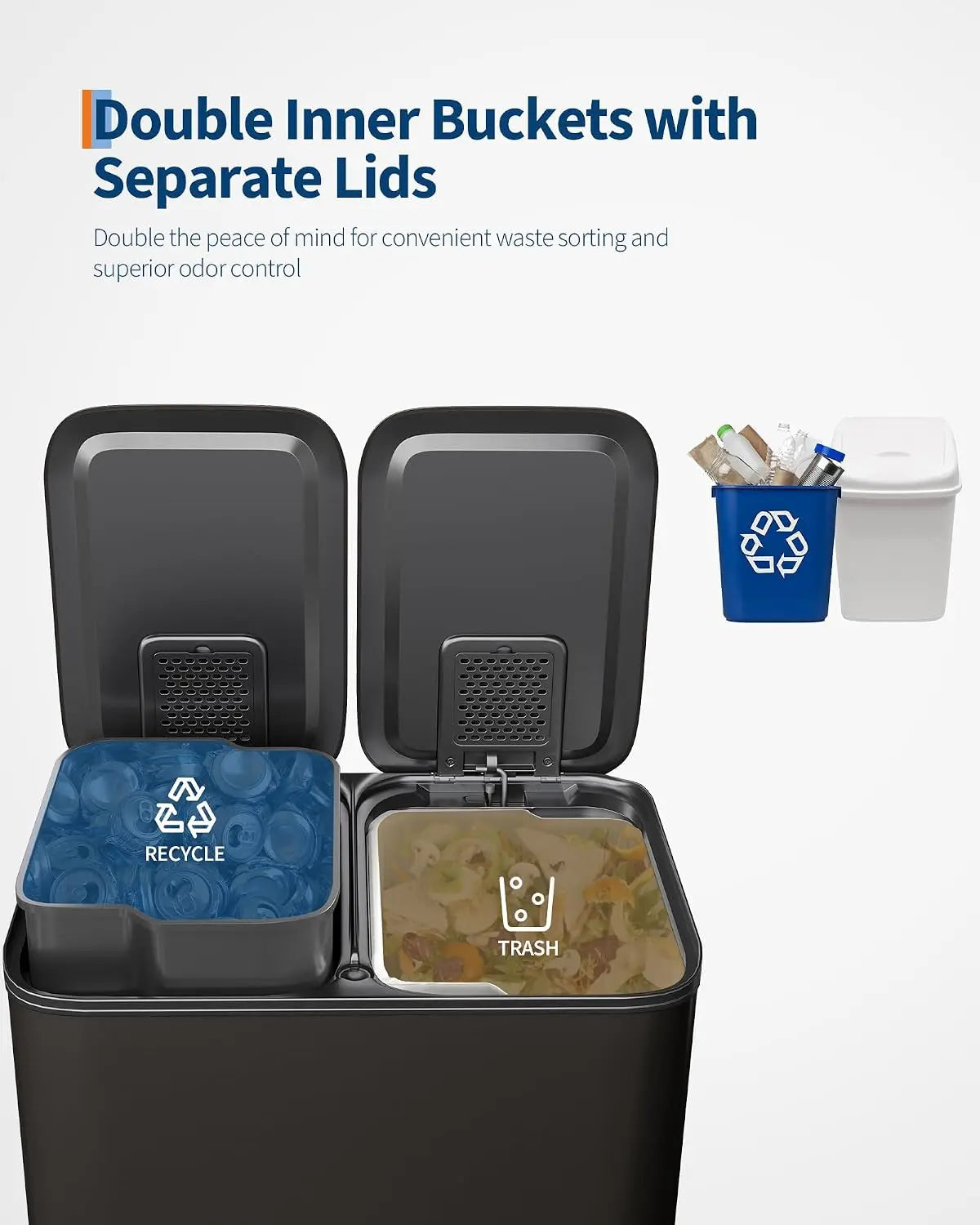 Garvee Dual Compartment Stainless Steel Kitchen Recycling Trash Can