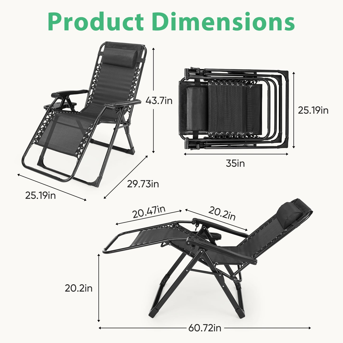 JHK Zero Gravity Recliner Patio Lounge Chair With Cup Holders