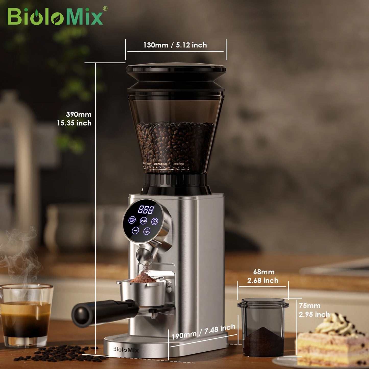 BioloMix Electric Conical Burr Coffee Grinder With Adjustable Settings