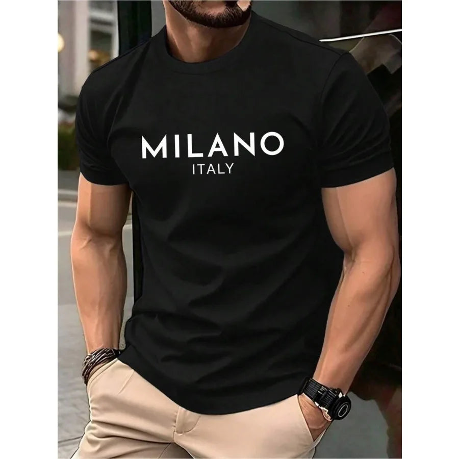 Milano Italy Letter Print Mens T Shirt Casual Summer Tee
