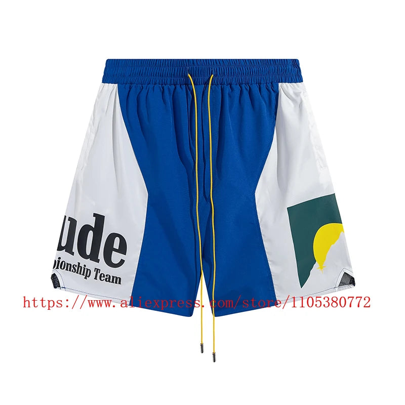 RHUDE Men's Casual Shorts Elastic Waist Drawstring Beach Shorts
