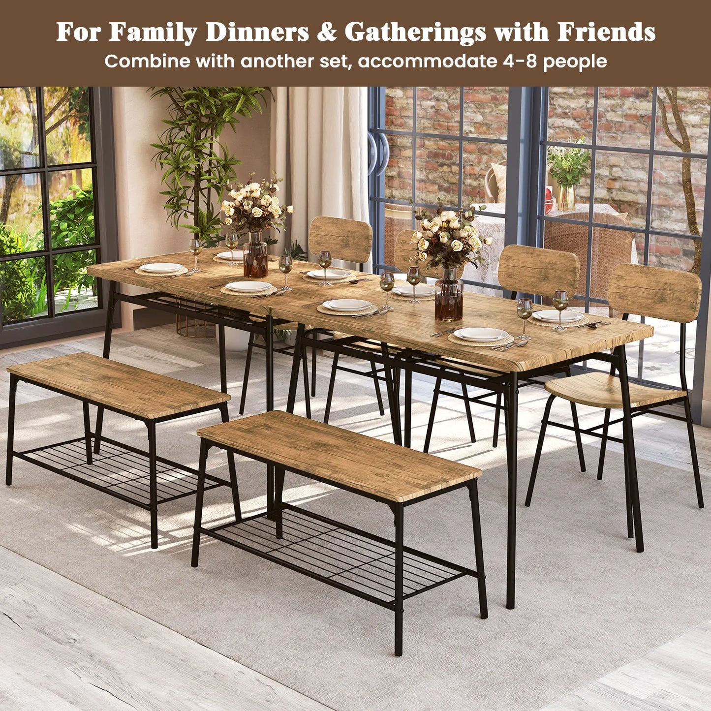 HOMASIS Dining Table Set For 4 With Bench And Chairs