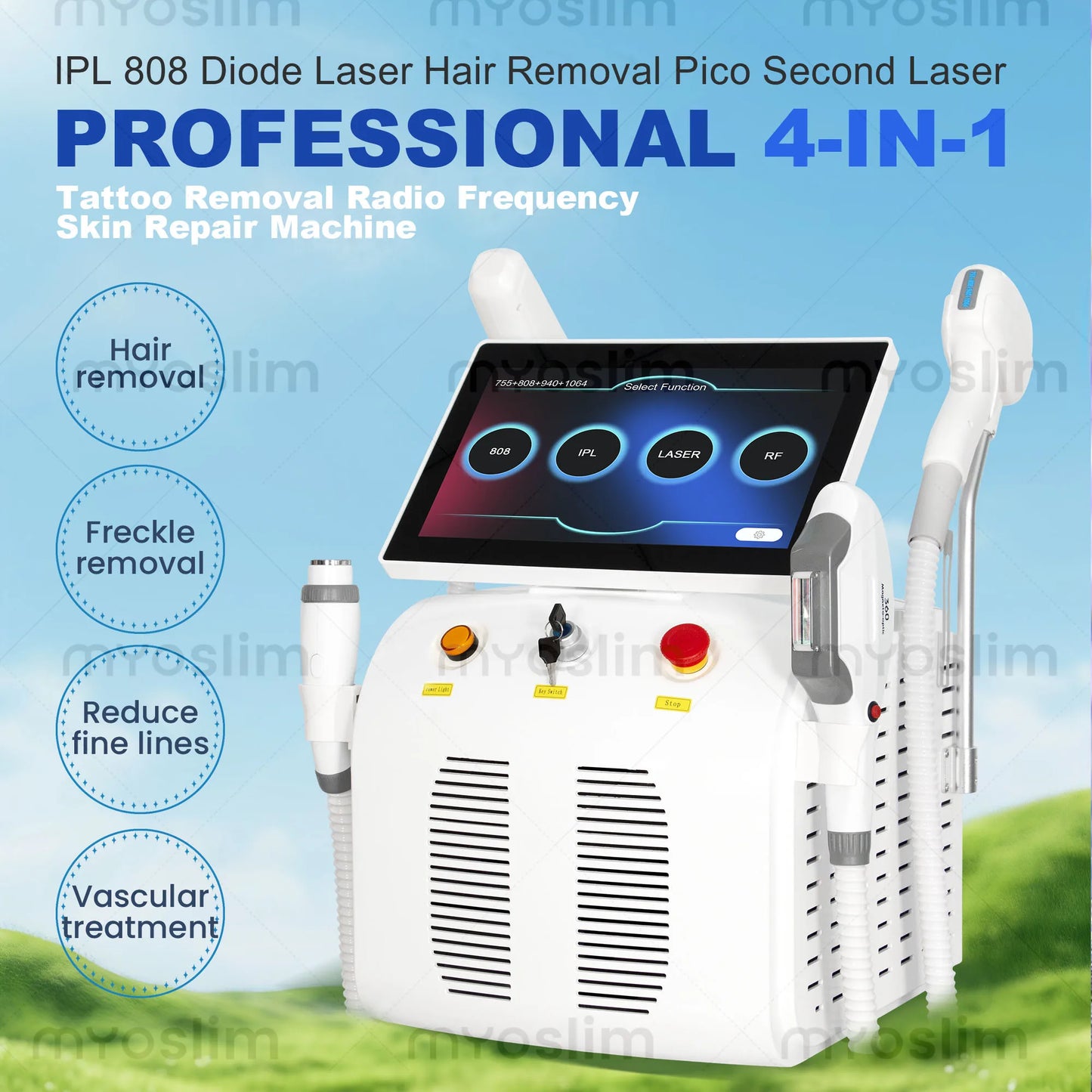 MYOSLIM 4in1 Diode Hair Removal Machine Nd YAG RF Tattoo