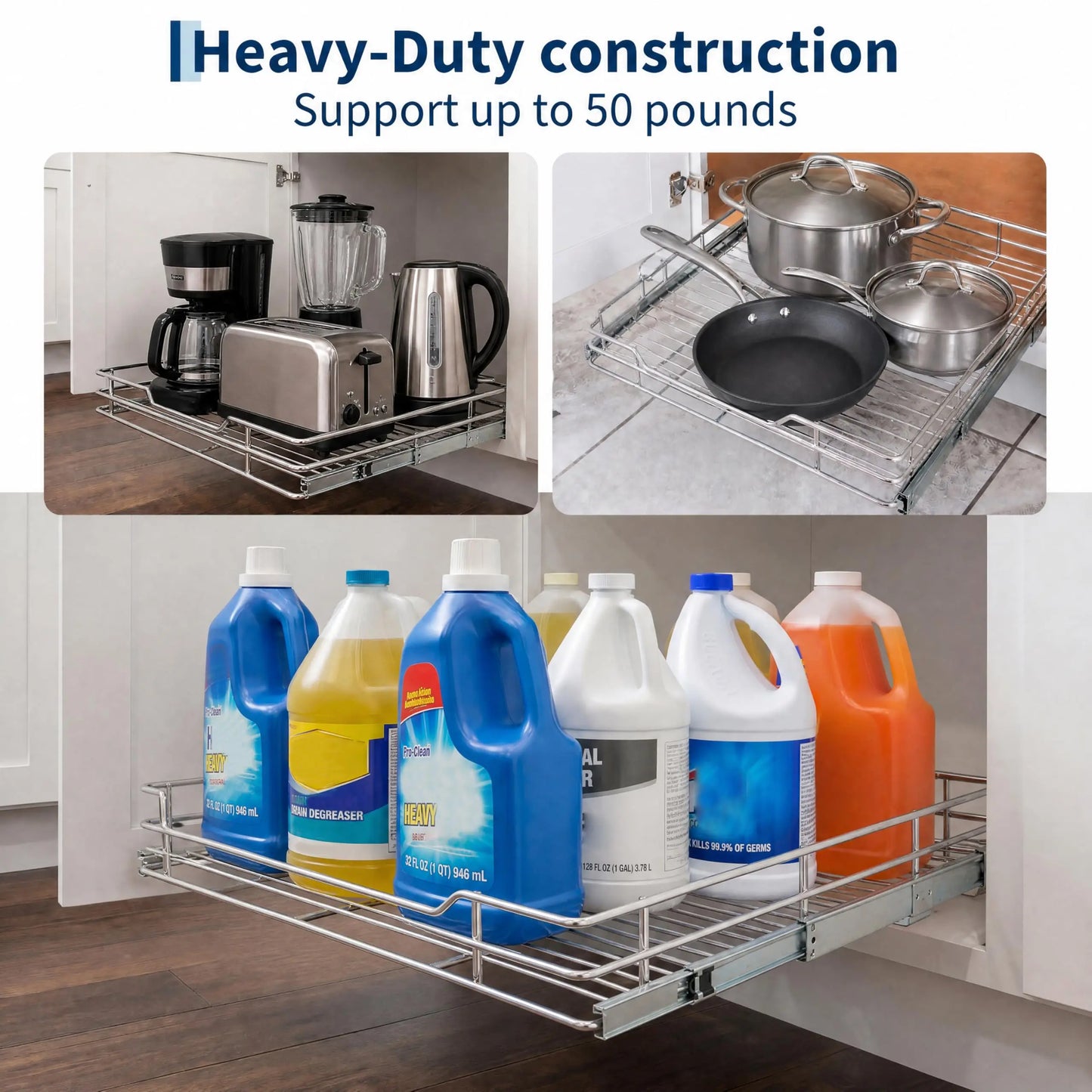 HiMISS Heavy Duty Stainless Steel Cabinet Pull Out Organizer