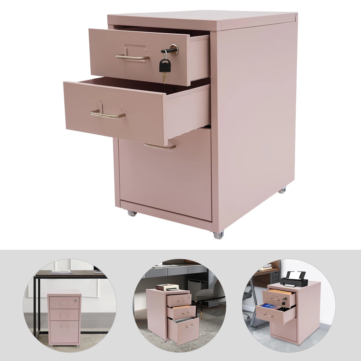 3 Tier Steel Vertical File Cabinet With Lock Mobile Office