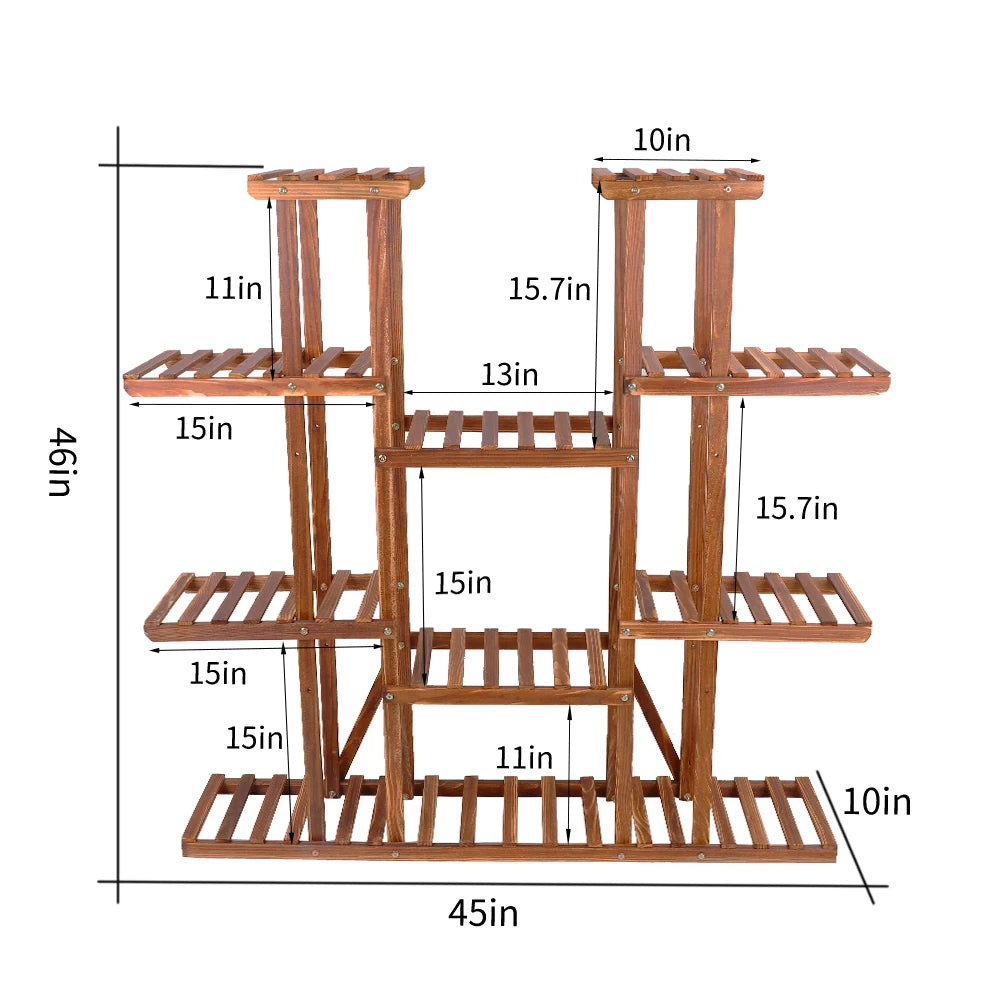 11 Tier Carbonized Wooden Plant Stand Flower Pot Display Rack