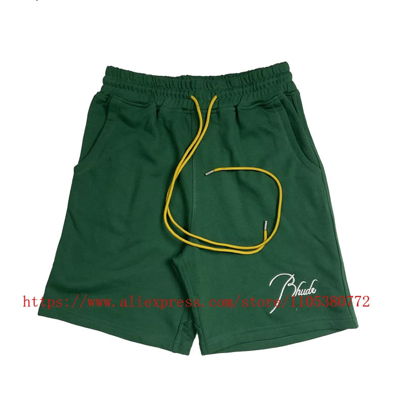 RHUDE Men's Casual Shorts Elastic Waist Drawstring Beach Shorts