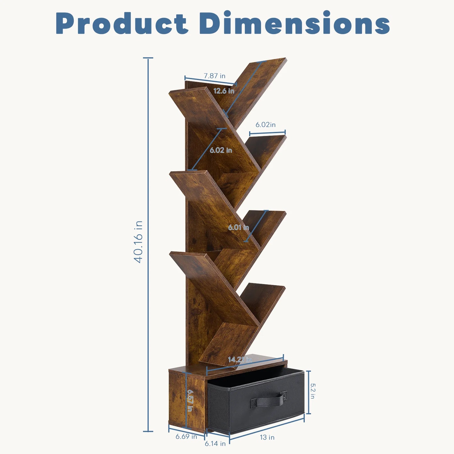 JHK 7-Tier Geometric Wooden Book Rack With Drawer Corner Bookshelf