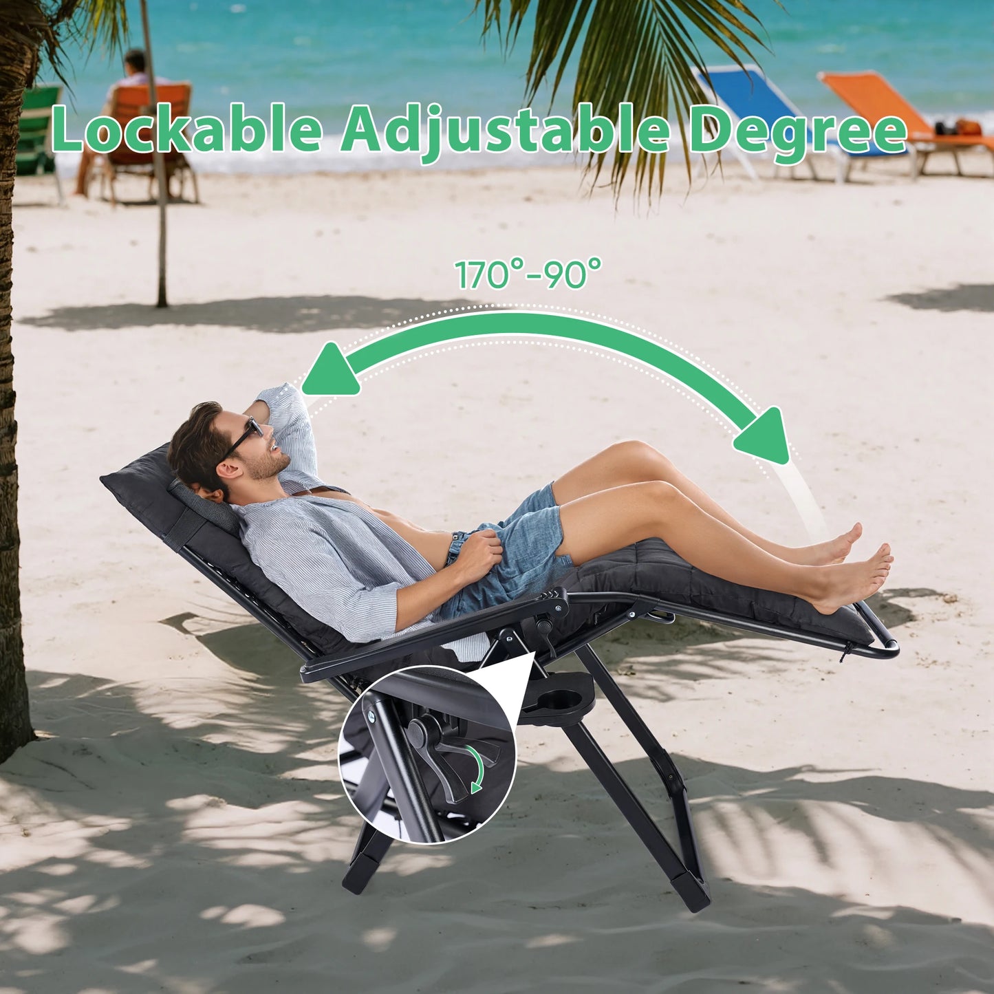 JHK Zero Gravity Recliner Patio Lounge Chair With Cup Holders