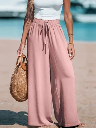 Women's Casual Wide Leg Pants With Pockets And Elastic Waist