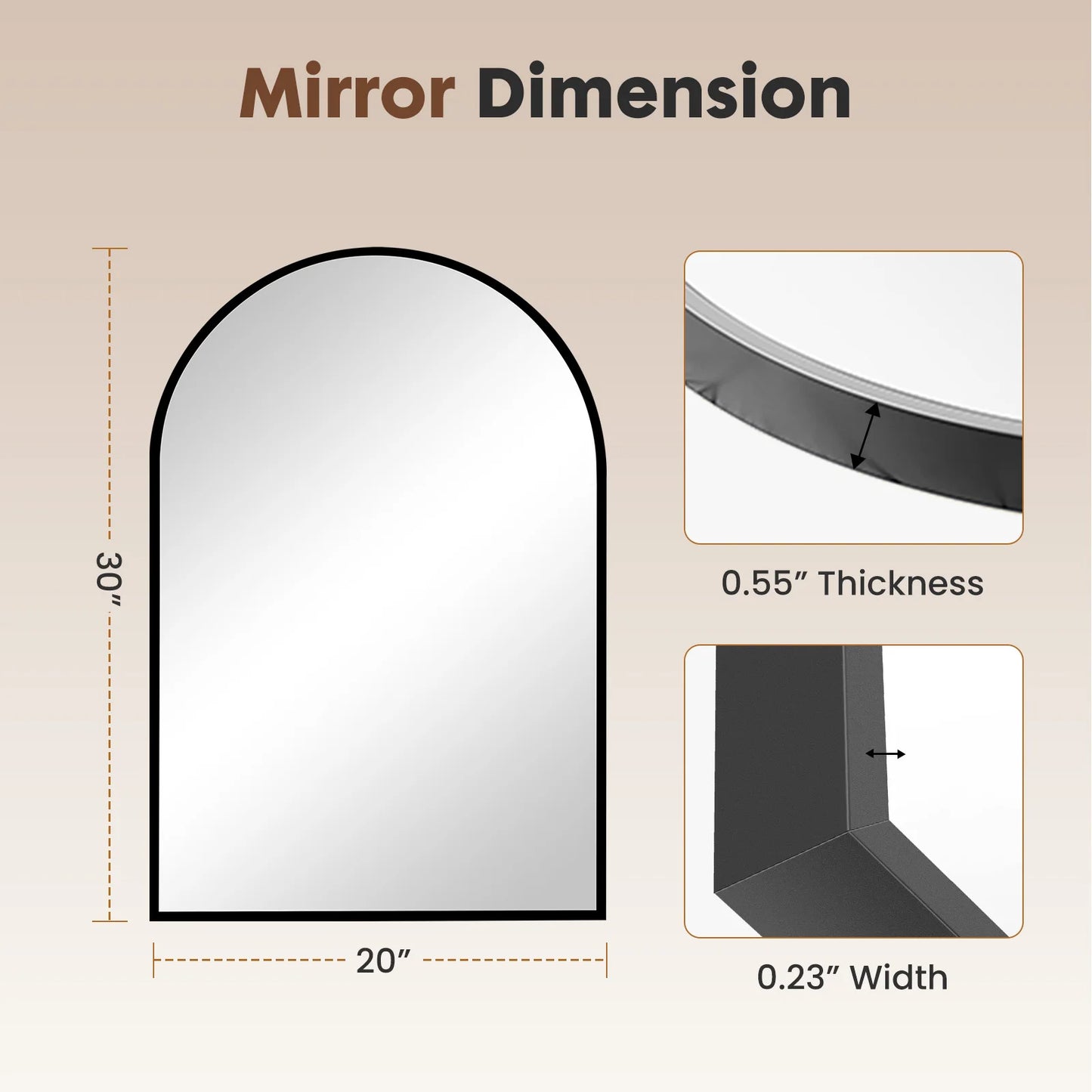 Jhk Arched Metal Framed Bathroom Wall Mirror Modern Glass Decor
