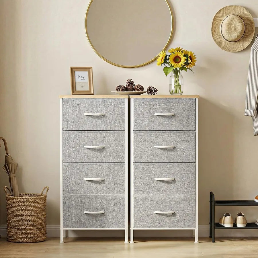 XIUWO Nightstand With Four Fabric Drawers Bedside Table