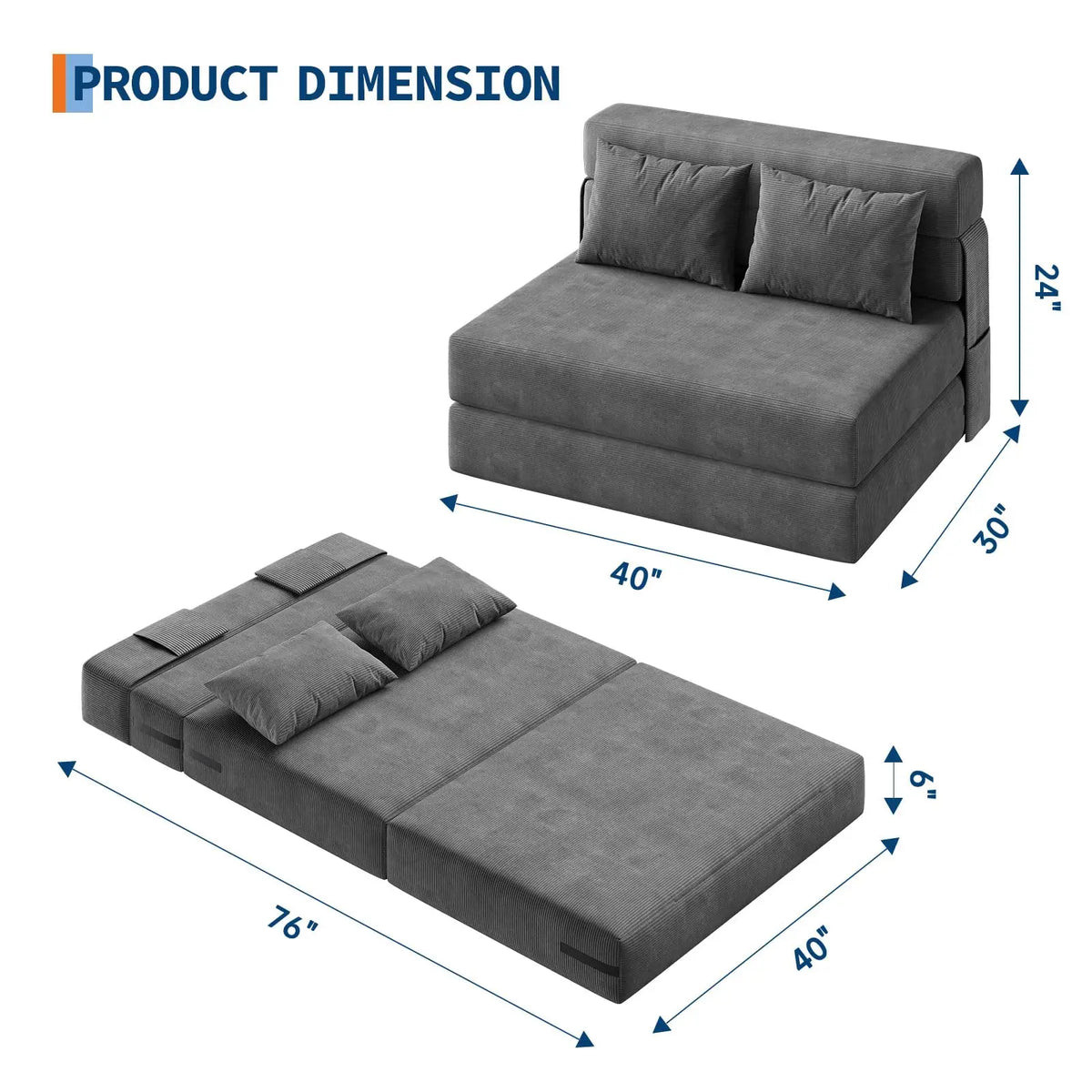 HobbyLane Convertible Corduroy Loveseat Sofa Bed With Throw Pillow