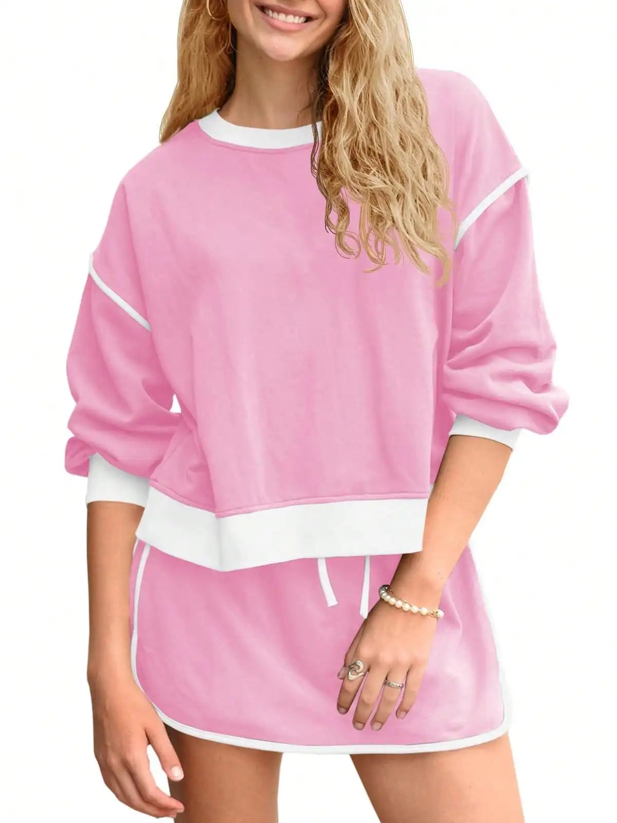Fisoew Women's Crewneck Sweatsuit Set Oversized Loungewear