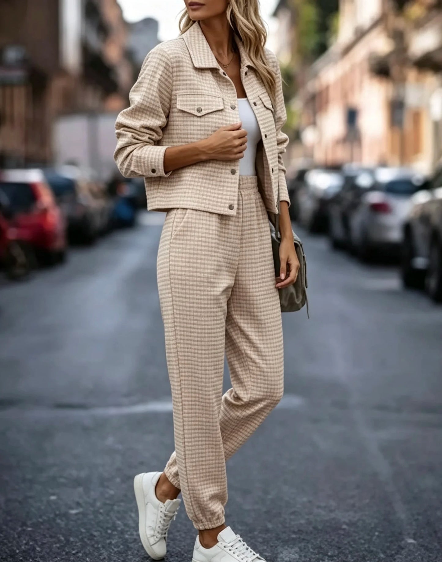 Womens Single Breasted Lapel Knit Cardigan And Trousers Set