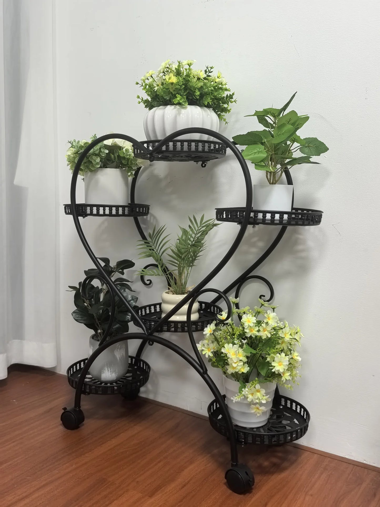 Wisfor 6 Tier Heart Shape Rolling Metal Plant Stand Rack