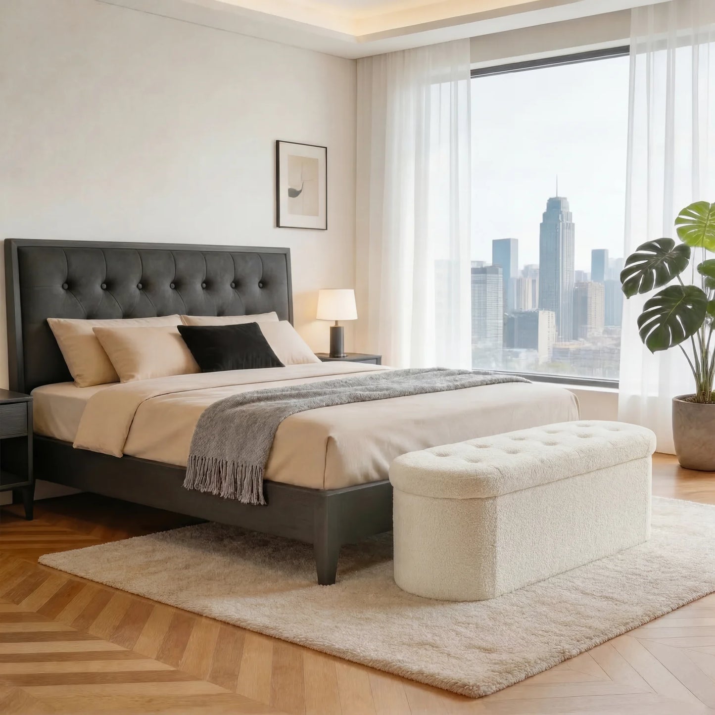 MCQ Faux Fur Folding Storage Ottoman Footrest For Bedroom