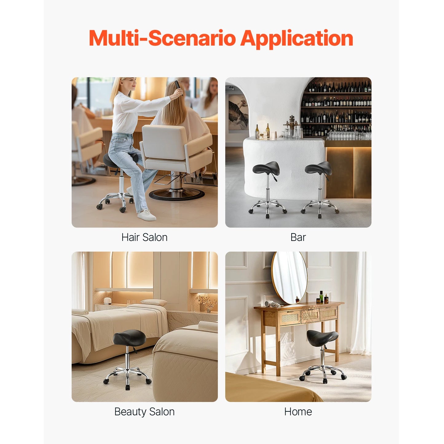 SucceBuy Ergonomic Adjustable Height Swivel Saddle Stool With Wheels