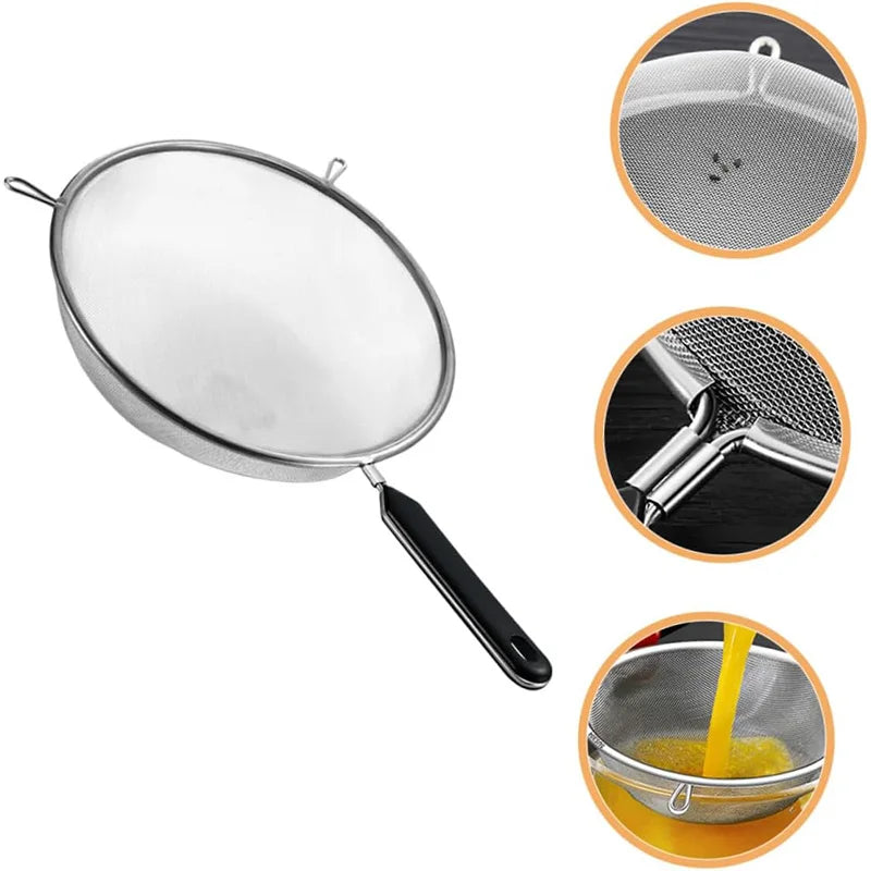 Ergonomic Stainless Steel Kitchen Strainer With Non Slip Handle