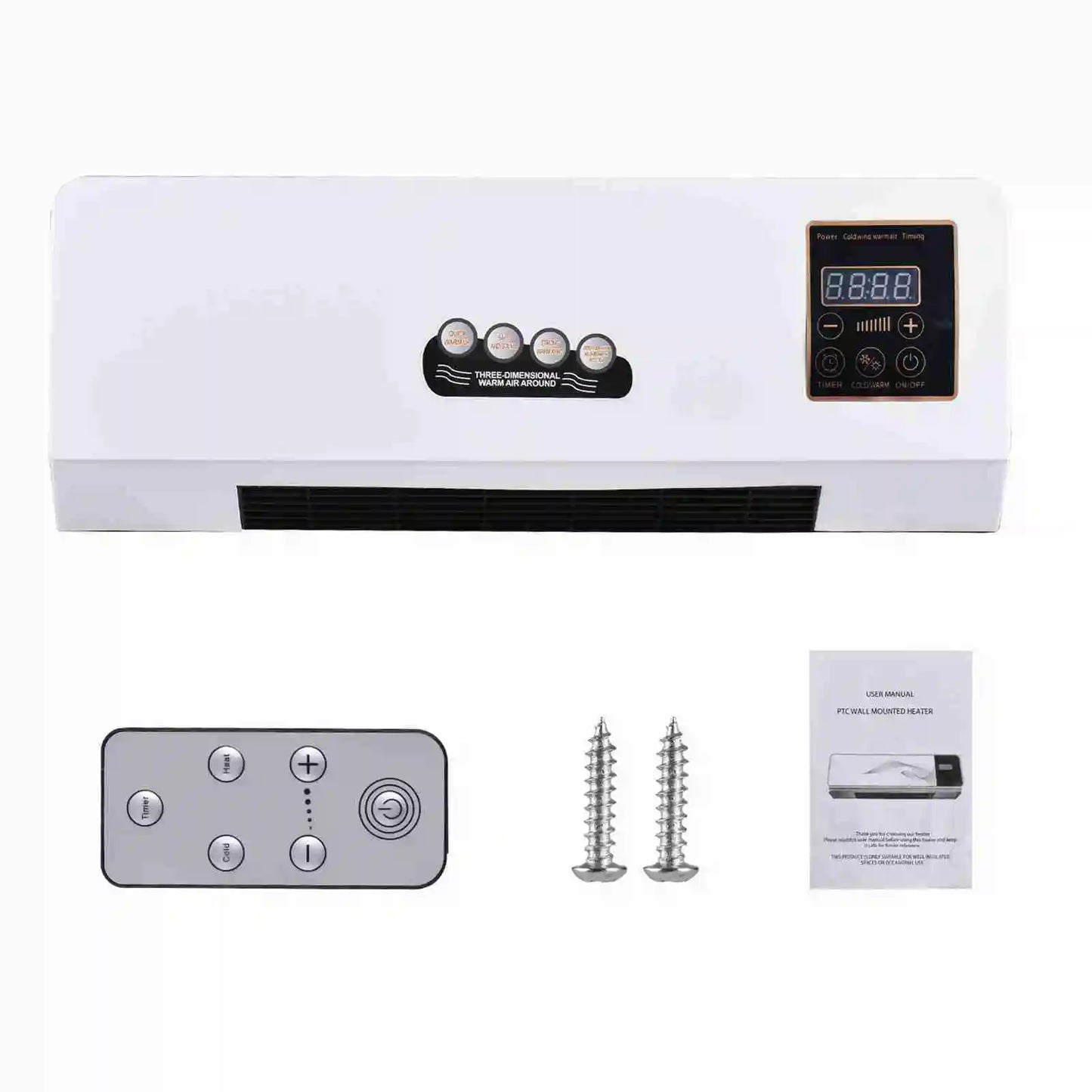 Qiilu 2-In-1 Heater And Fan Wall Mounted With Digital Display