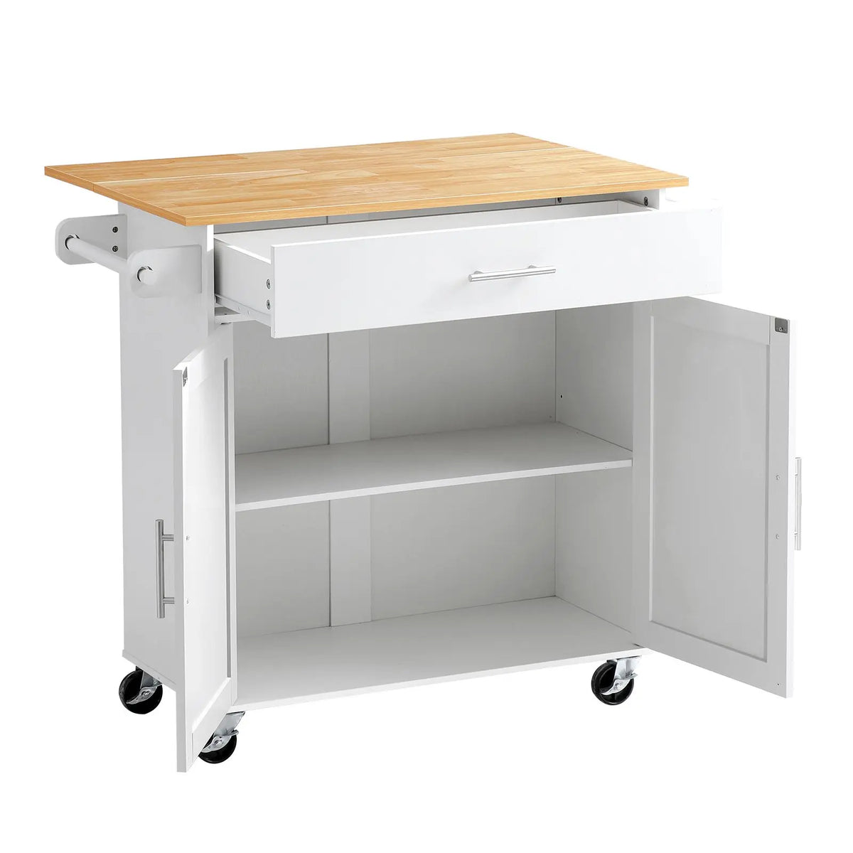 Wooden Rolling Kitchen Island Cart With Drawers And Spice Rack