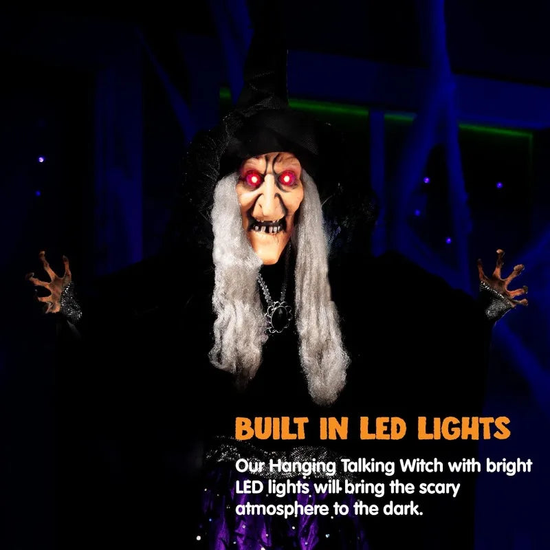 Joyfy Animated Witch Halloween Decor With Sound Activated Talking Led