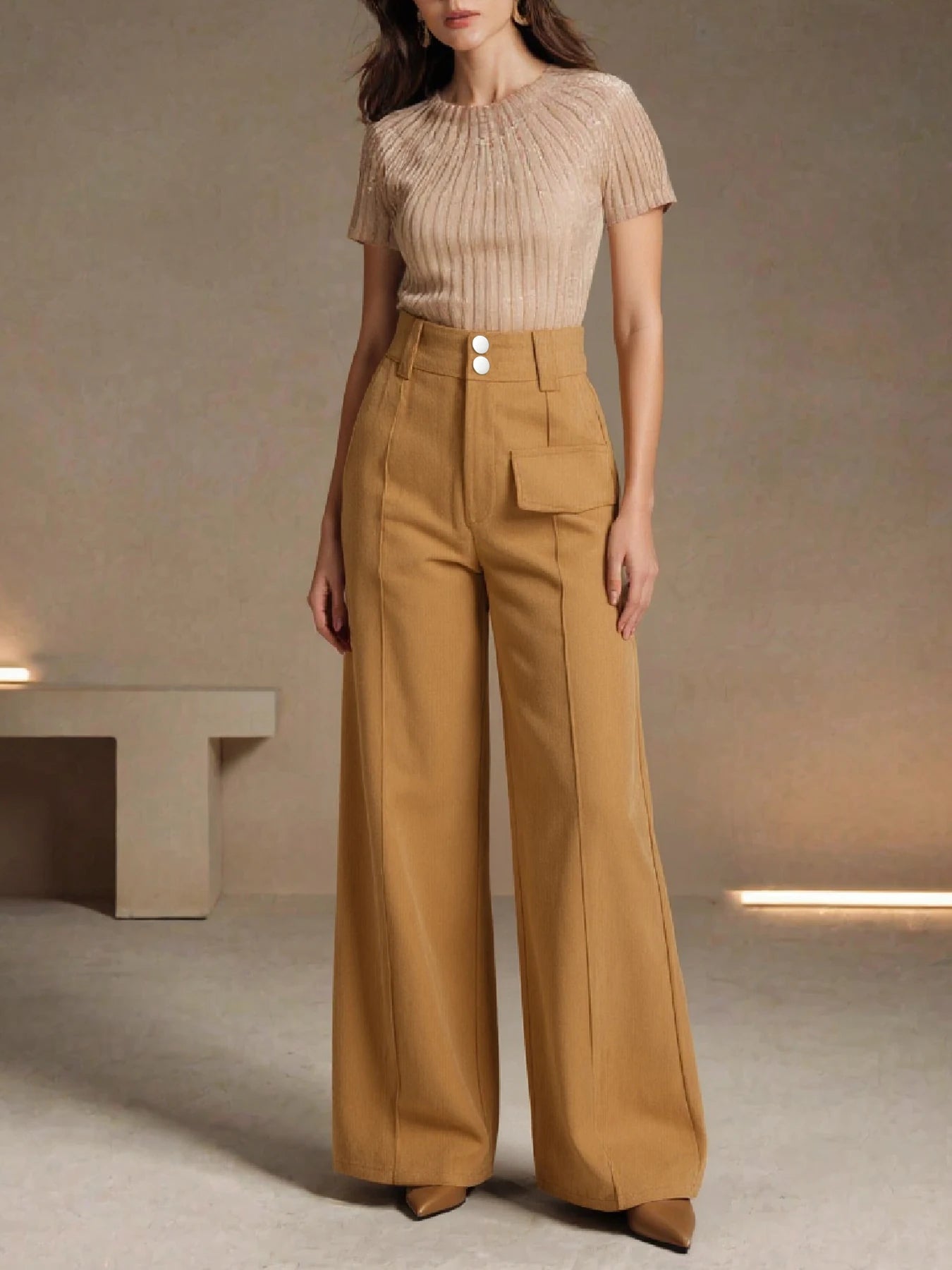 Women's Casual High Waist Wide Leg Pants With Pockets