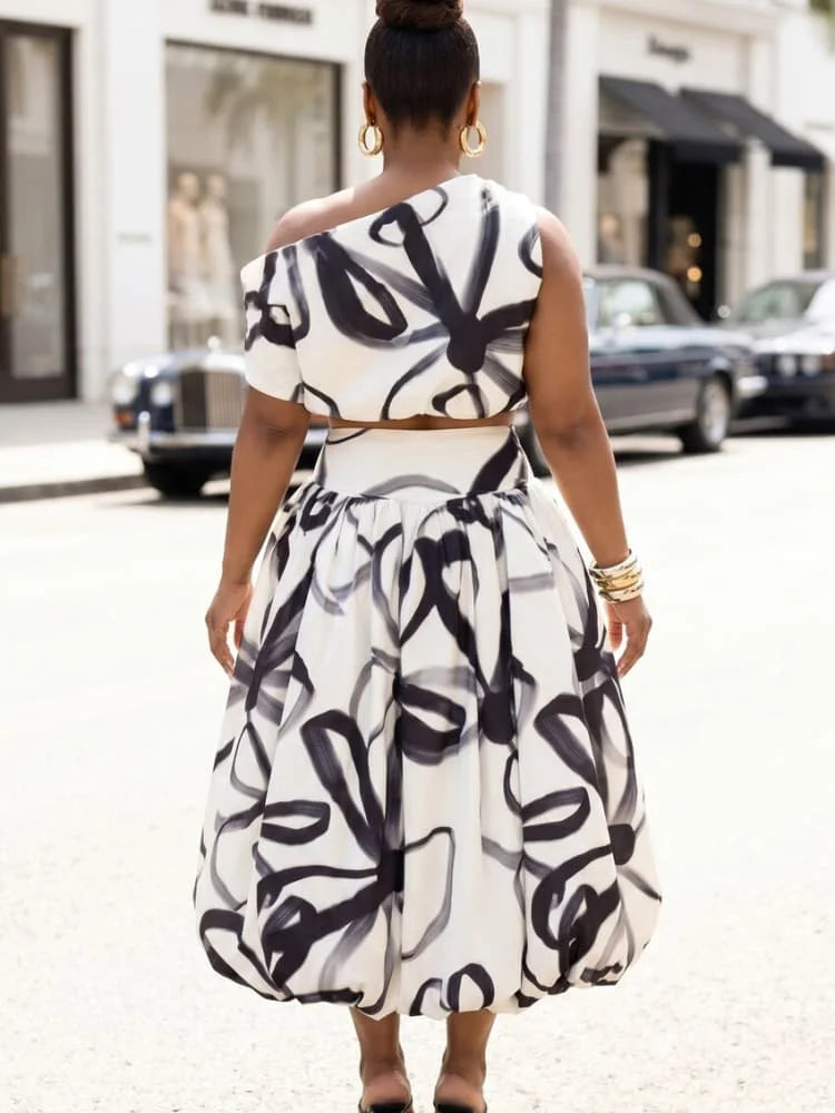 Asymmetrical Neck Sleeveless Crop Top And Midi Skirt Set