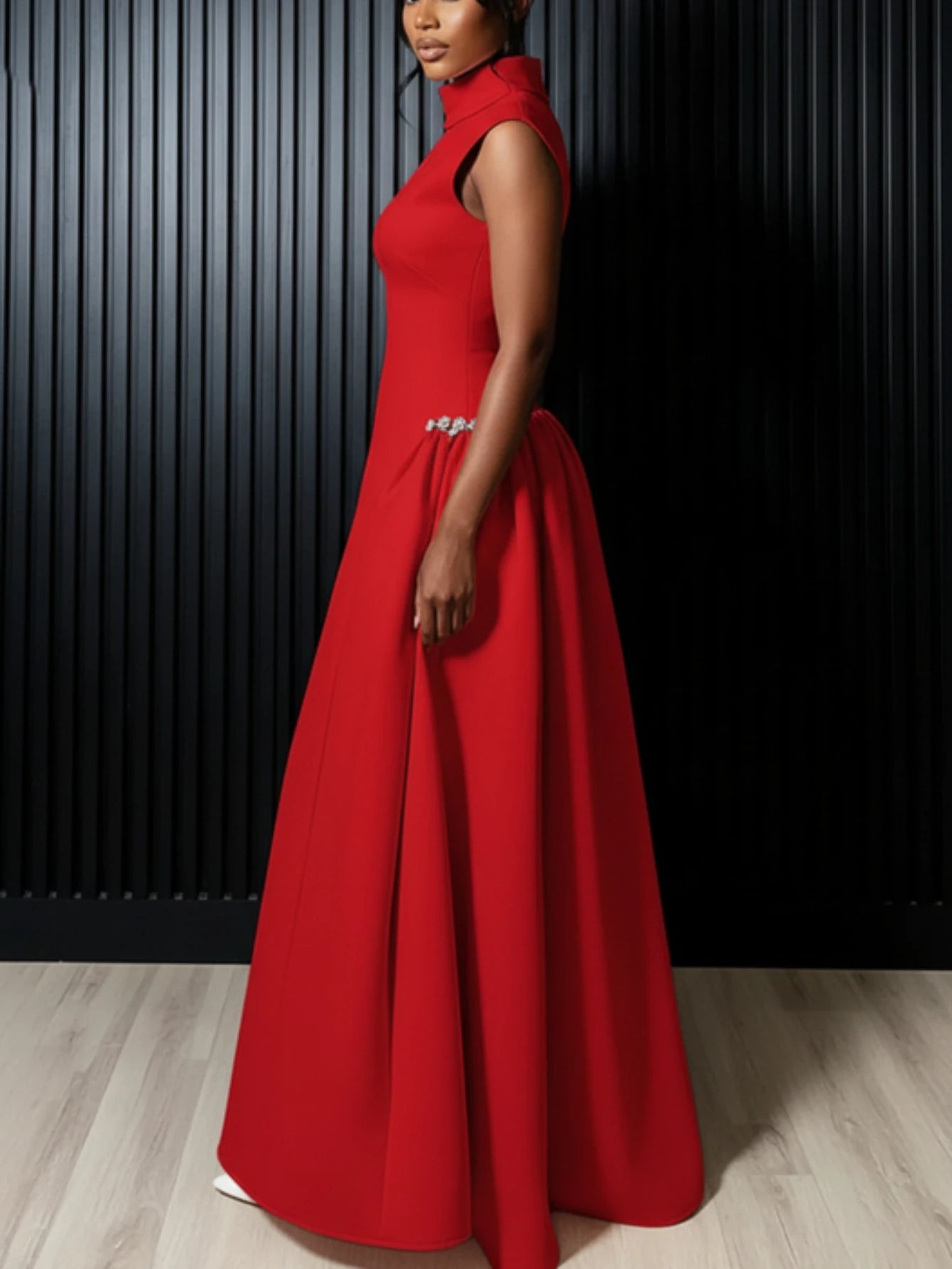 Women High Neck Sleeveless Fitted Polyester Floor Length Maxi Dress
