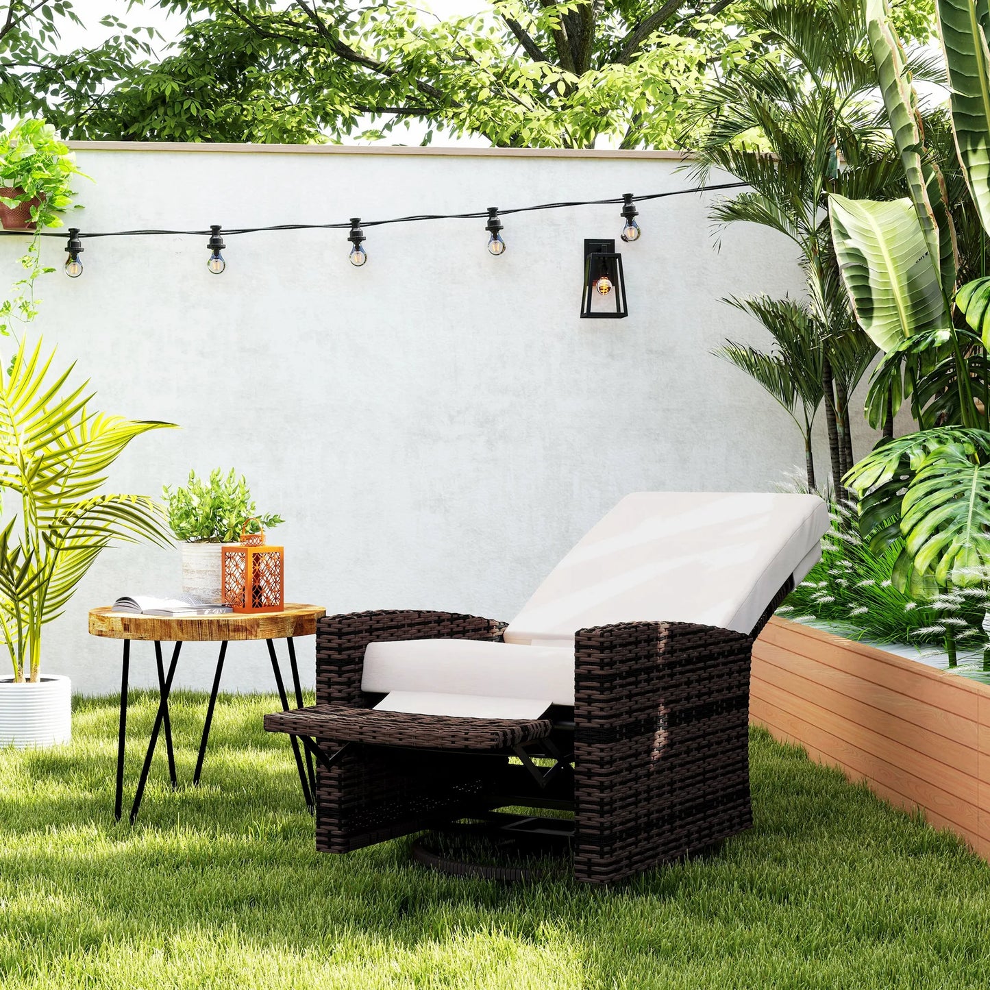 Outsunny Rattan Outdoor Swivel Recliner Chair With Cushions