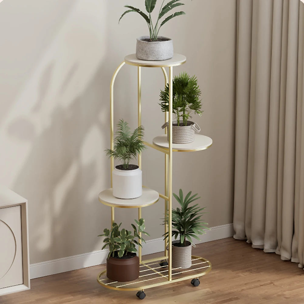 TWISTER.CK Wrought Iron Multi Tier Plant Rack Wheeled Corner