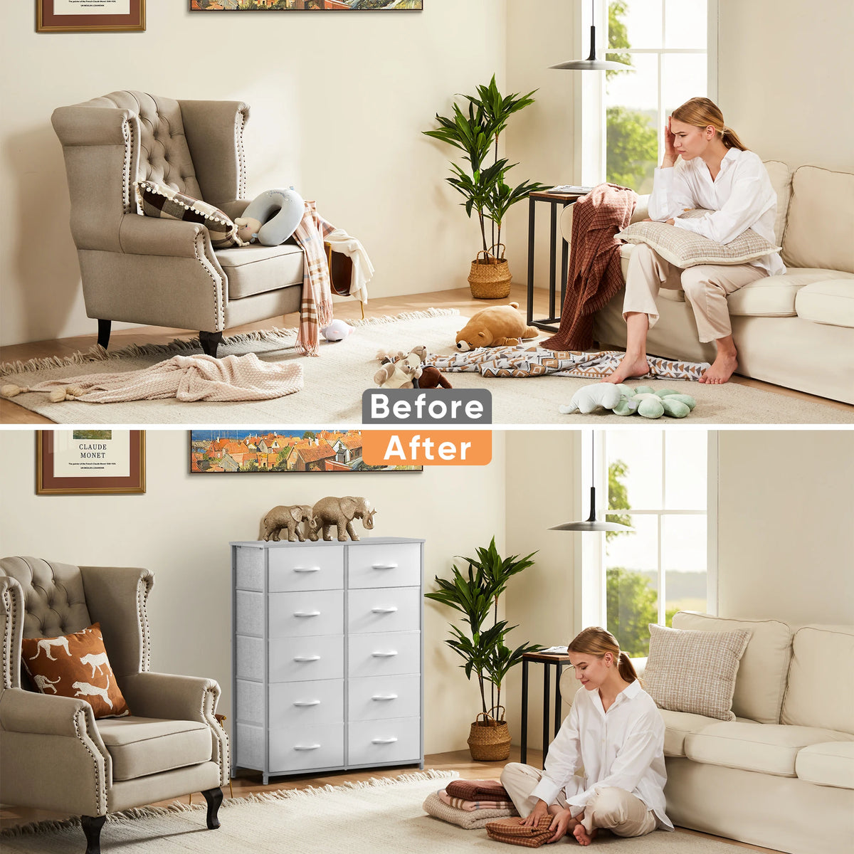 JHK Bedroom Wardrobe Dresser With Fabric Drawers Storage Cabinet